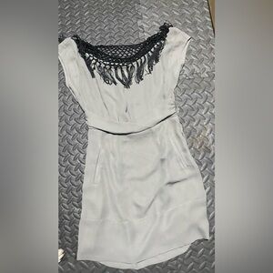 BCBGeneration Light Gray Maxi Dress with Fringe Detail